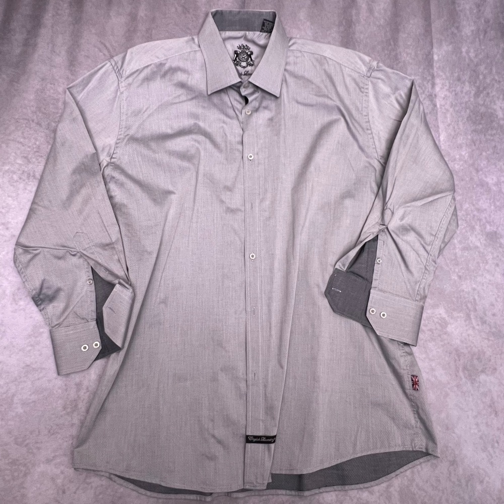 English Laundry Button Down Mens 17.5 32/33 Grey Excellent Contrast Trim Shirt